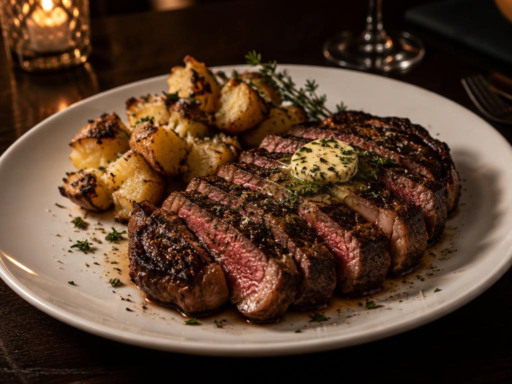 Shula Cut steak with smashed potatoes
